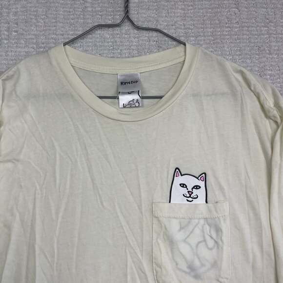 Rip N Dip Cream/Off-white Long Sleeve Pocket T-Shirt Prayer Hands Sleeve L READ* - Picture 2 of 16